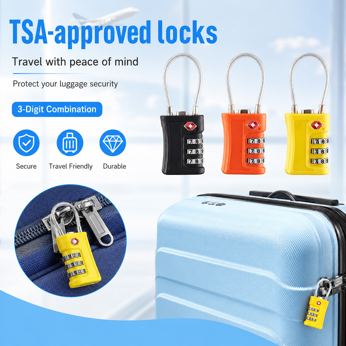 Home Gym Cable - TSA Approved Luggage Lock 3 Digit