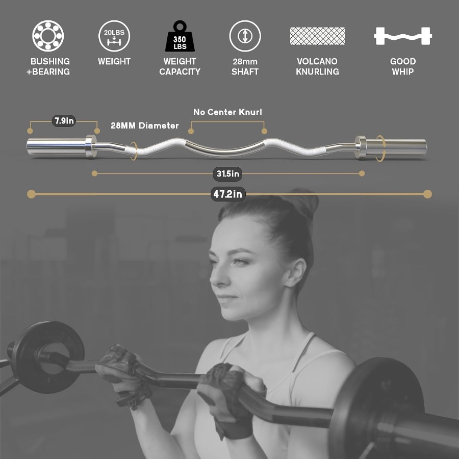 2 Inch EZ Curl Bar with 155LB  - đánh giá và giá Barbell Curl Bar
