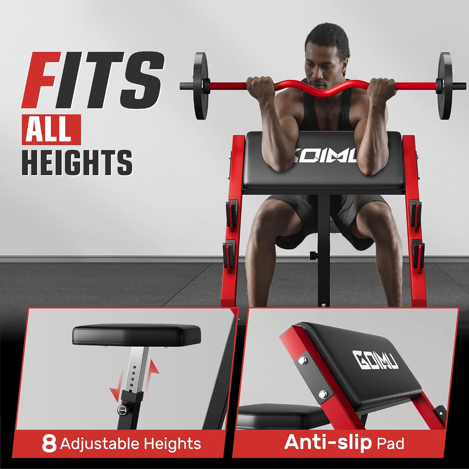 Adjustable Preacher Curl Bench - đánh giá và giá Barbell Curl Bar