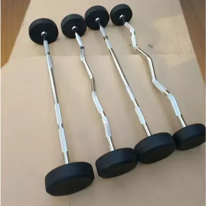 Round Rubber Coated Curl Fixed - đánh giá và giá Barbell Curl Bar